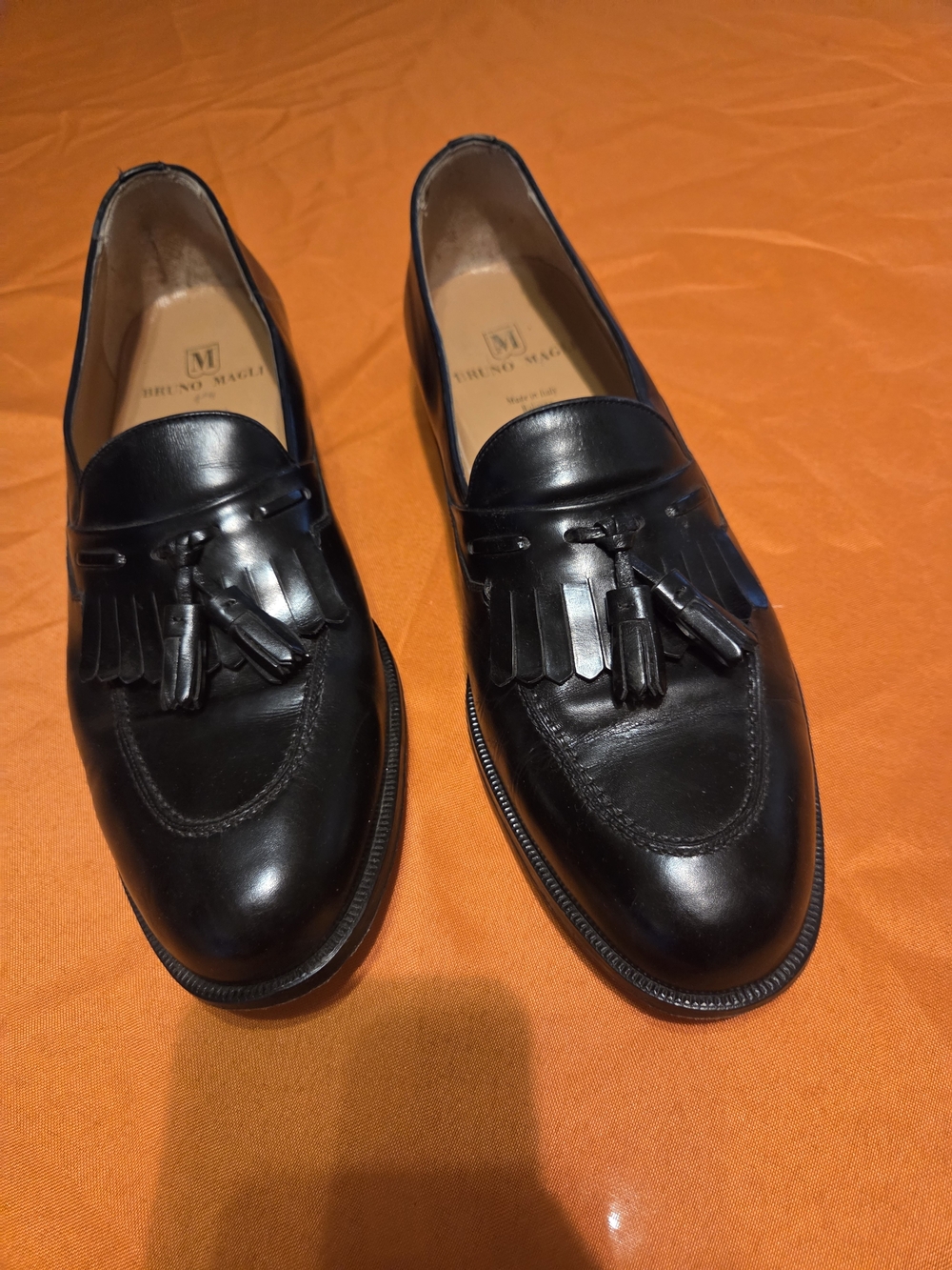 Bruno Magli Black Leather Tassel Kiltie Loafers